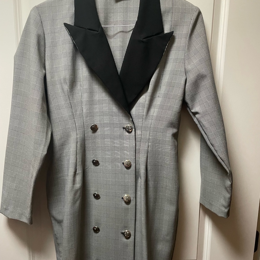 Vintage Women's Gray Plaid Double-Breasted Dress